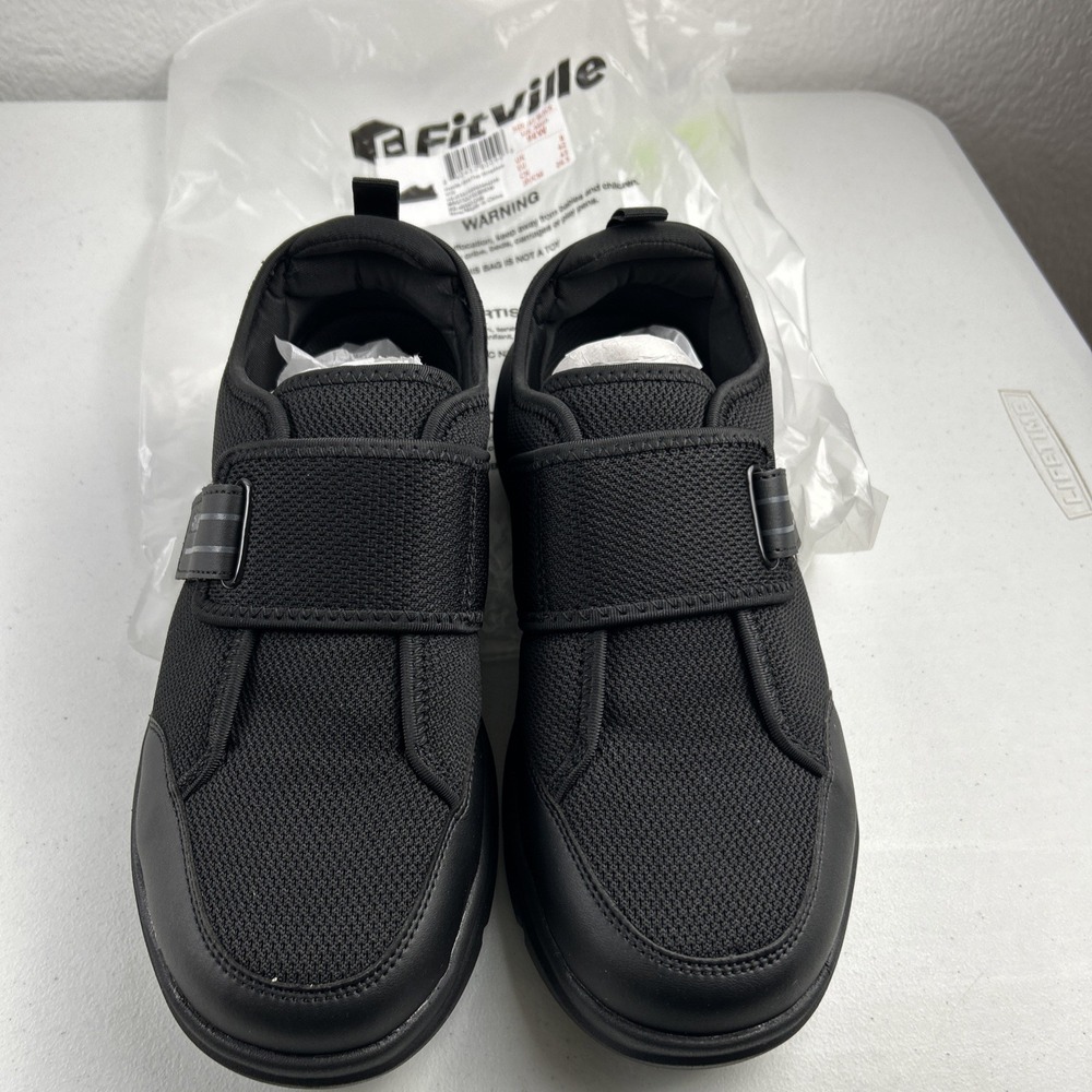 NWT FitVille Easy Top StrapEase V10‎ Mens Size 9 EW Extra Wide Shoes Black